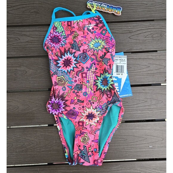 TYR The Finals Women Dynamite Foil Swimsuit Pink/multi Flutterback 38 New - Picture 1 of 2